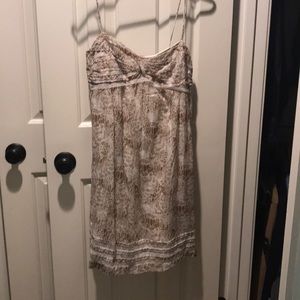 Ann Taylor Loft Beige & White Floral Ruffle Dress